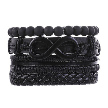 3-4pcs/Sets Vintage Anchor, Leaf, Owl Bracelets For Men Fashion Black Leather Bracelet & Bangles Multilayer Wide Wrap Jewelry daiiibabyyy